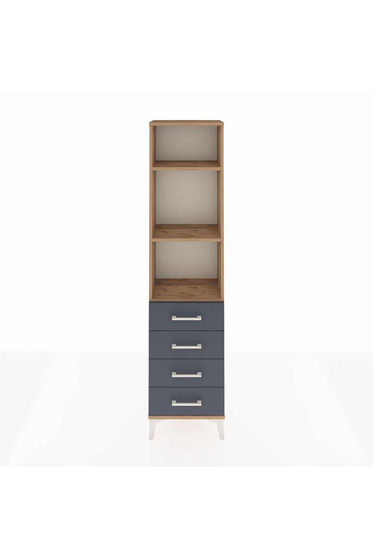 Arges Dolap 3 Raflı 4 Çekmeceli 44x30x182 Çam-Antrasit