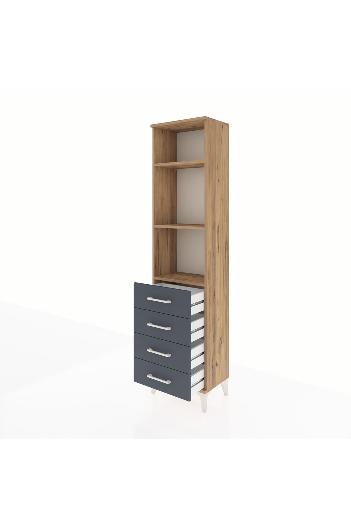 Arges Dolap 3 Raflı 4 Çekmeceli 44x30x182 Çam-Antrasit