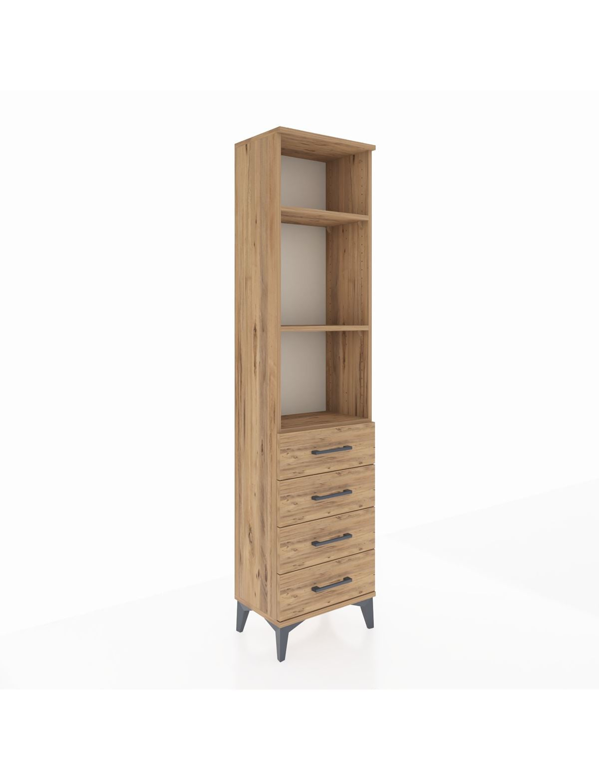 Arges Dolap 3 Raflı 4 Çekmeceli 44x30x182 Çam-Çam