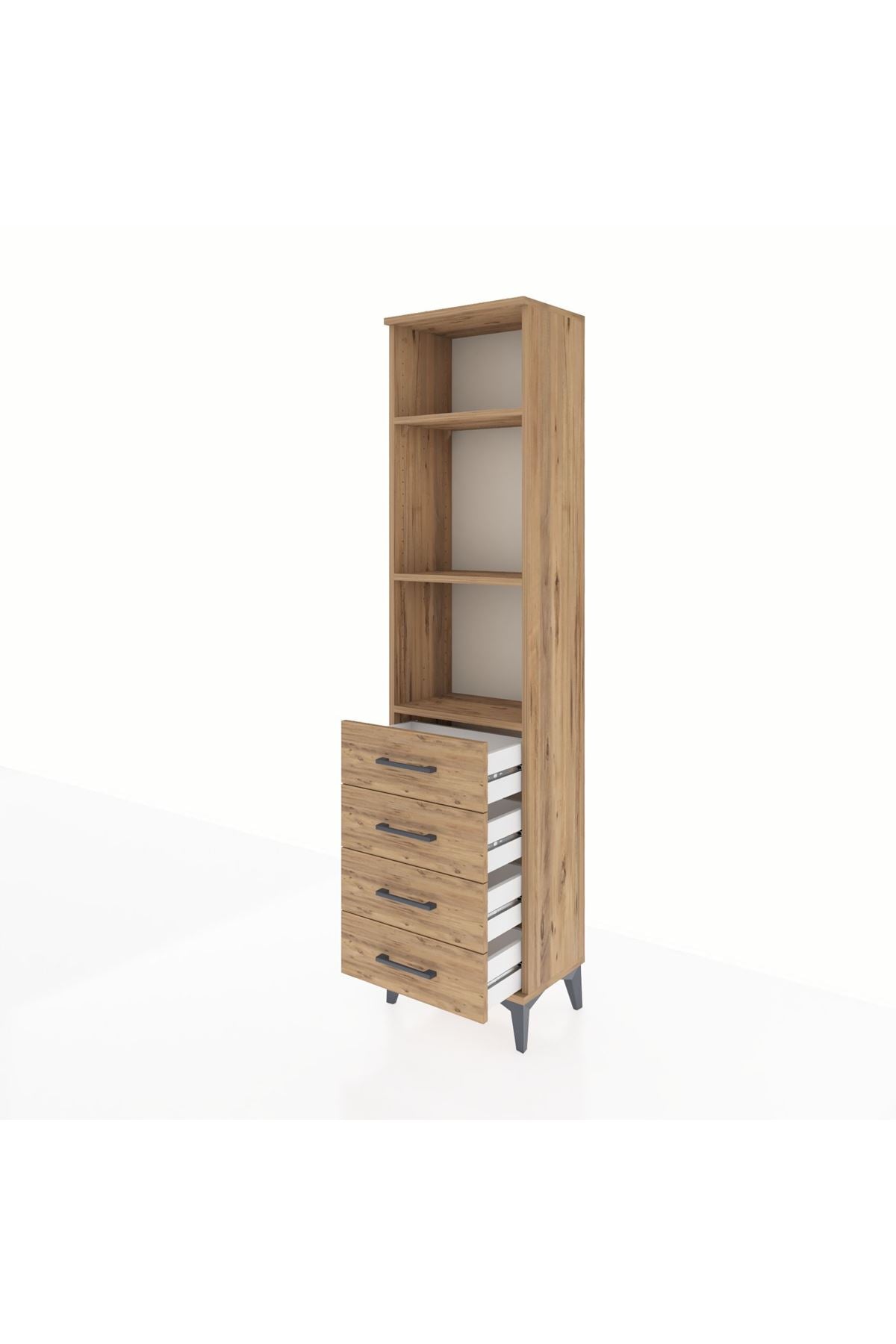 Arges Dolap 3 Raflı 4 Çekmeceli 44x30x182 Çam-Çam