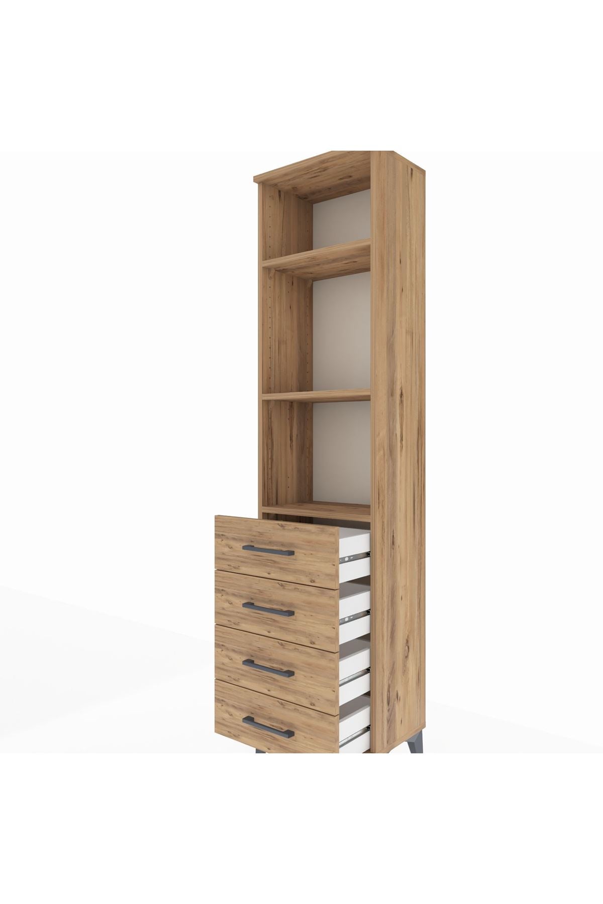 Arges Dolap 3 Raflı 4 Çekmeceli 44x30x182 Çam-Çam