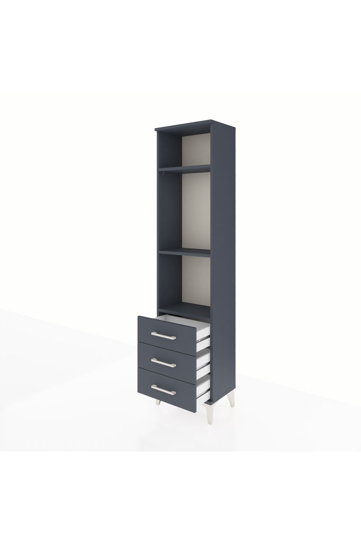 Arges Dolap 3 Raflı 3 Çekmeceli 44x30x182 Antrasit-Antrasit