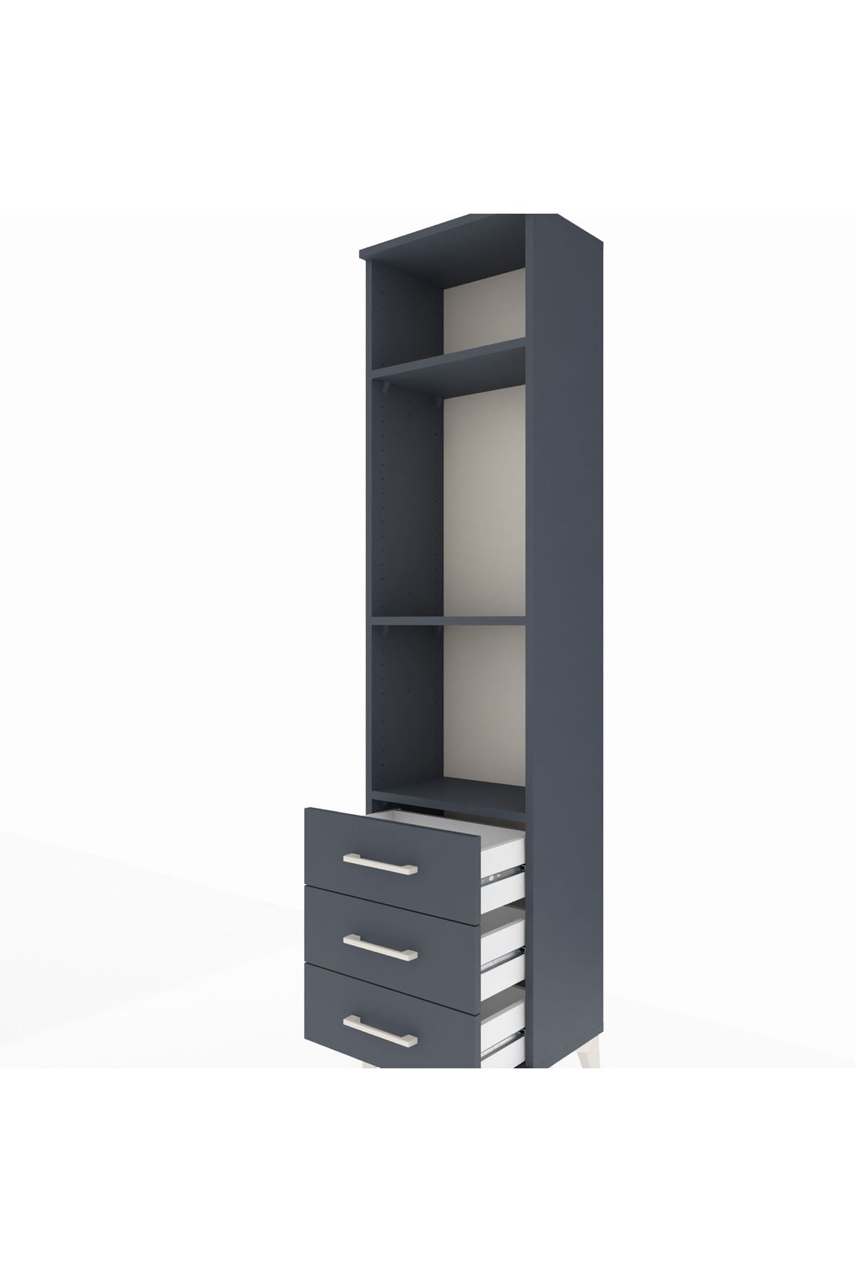 Arges Dolap 3 Raflı 3 Çekmeceli 44x30x182 Antrasit-Antrasit