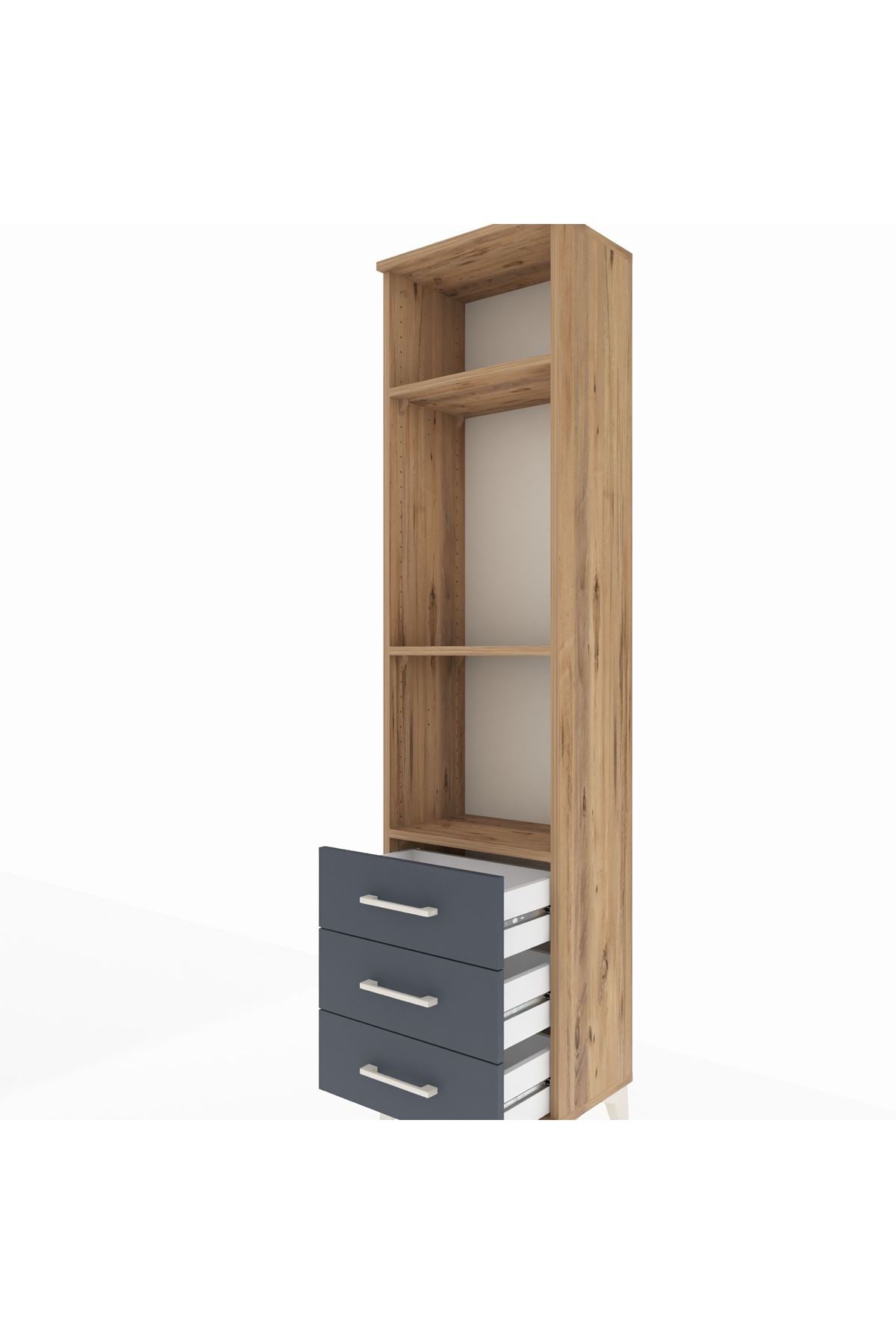 Arges Dolap 3 Raflı 3 Çekmeceli 44x30x182 Çam-Antrasit