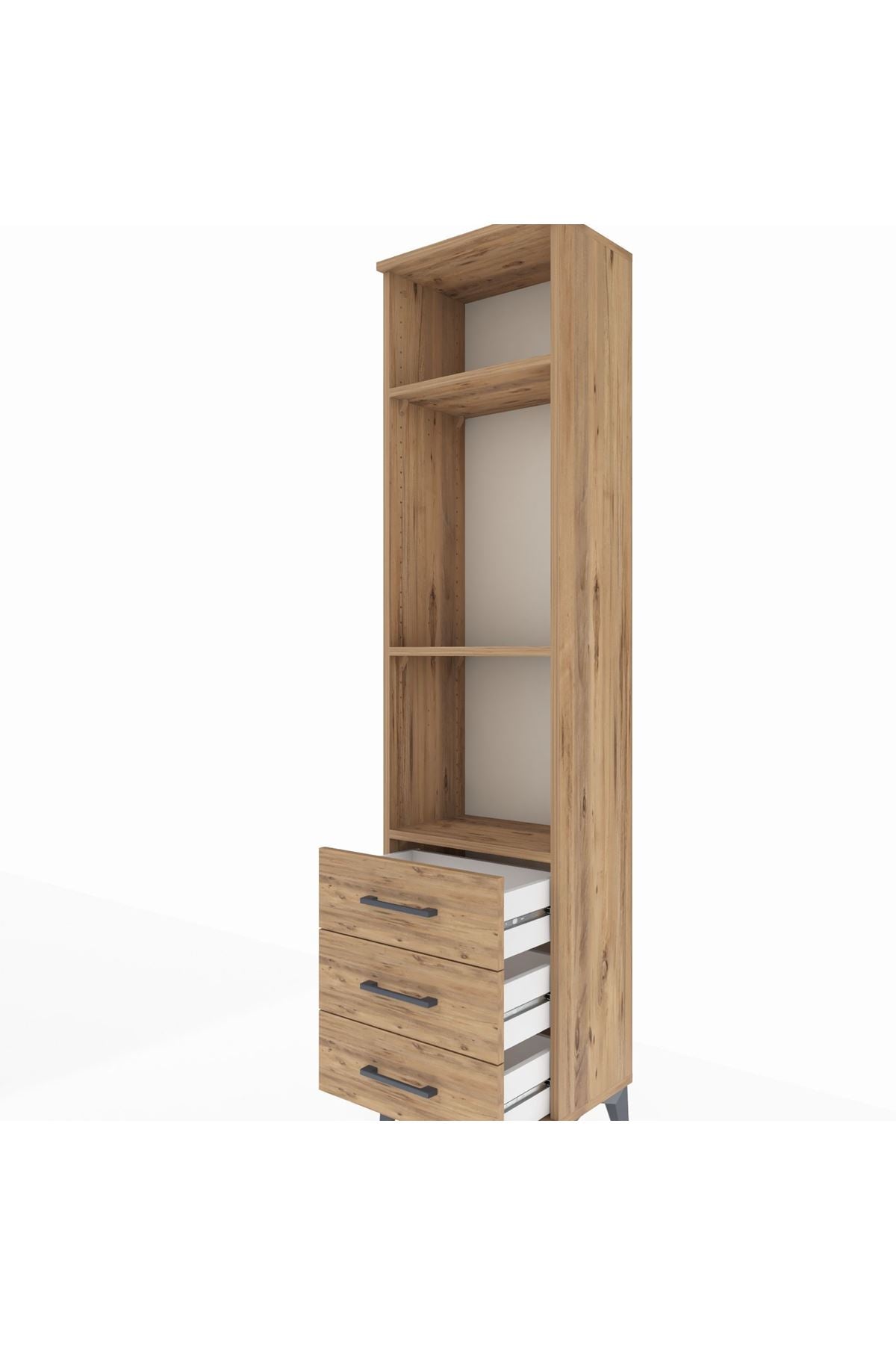 Arges Dolap 3 Raflı 3 Çekmeceli 44x30x182 Çam-Çam