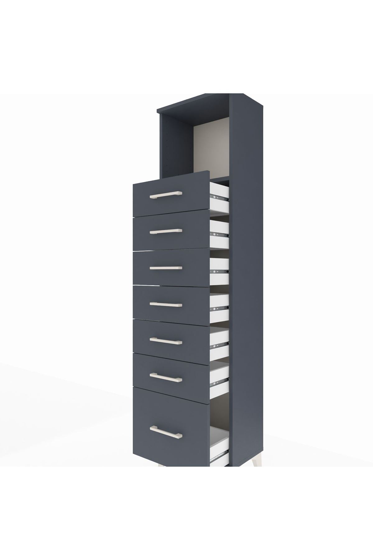 Arges Dolap Tek Raflı 7 Çekmeceli 44x30x182 Antrasit-Antrasit