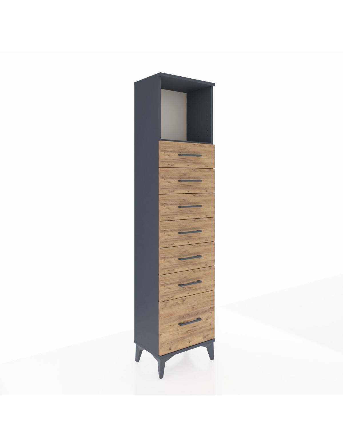 Arges Dolap Tek Raflı 7 Çekmeceli 44x30x182 Antrasit-Çam