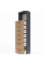 Arges Dolap Tek Raflı 7 Çekmeceli 44x30x182 Antrasit-Çam