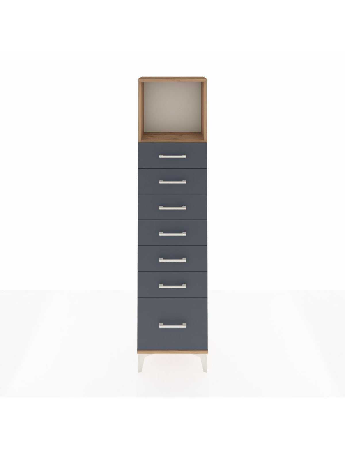 Arges Dolap Tek Raflı 7 Çekmeceli 44x30x182 Çam-Antrasit