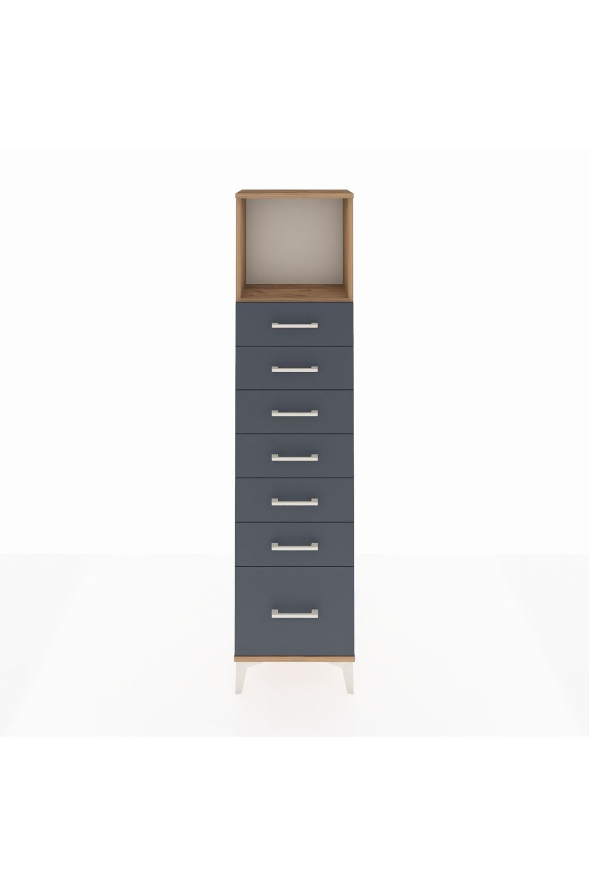 Arges Dolap Tek Raflı 7 Çekmeceli 44x30x182 Çam-Antrasit