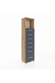 Arges Dolap Tek Raflı 7 Çekmeceli 44x30x182 Çam-Antrasit