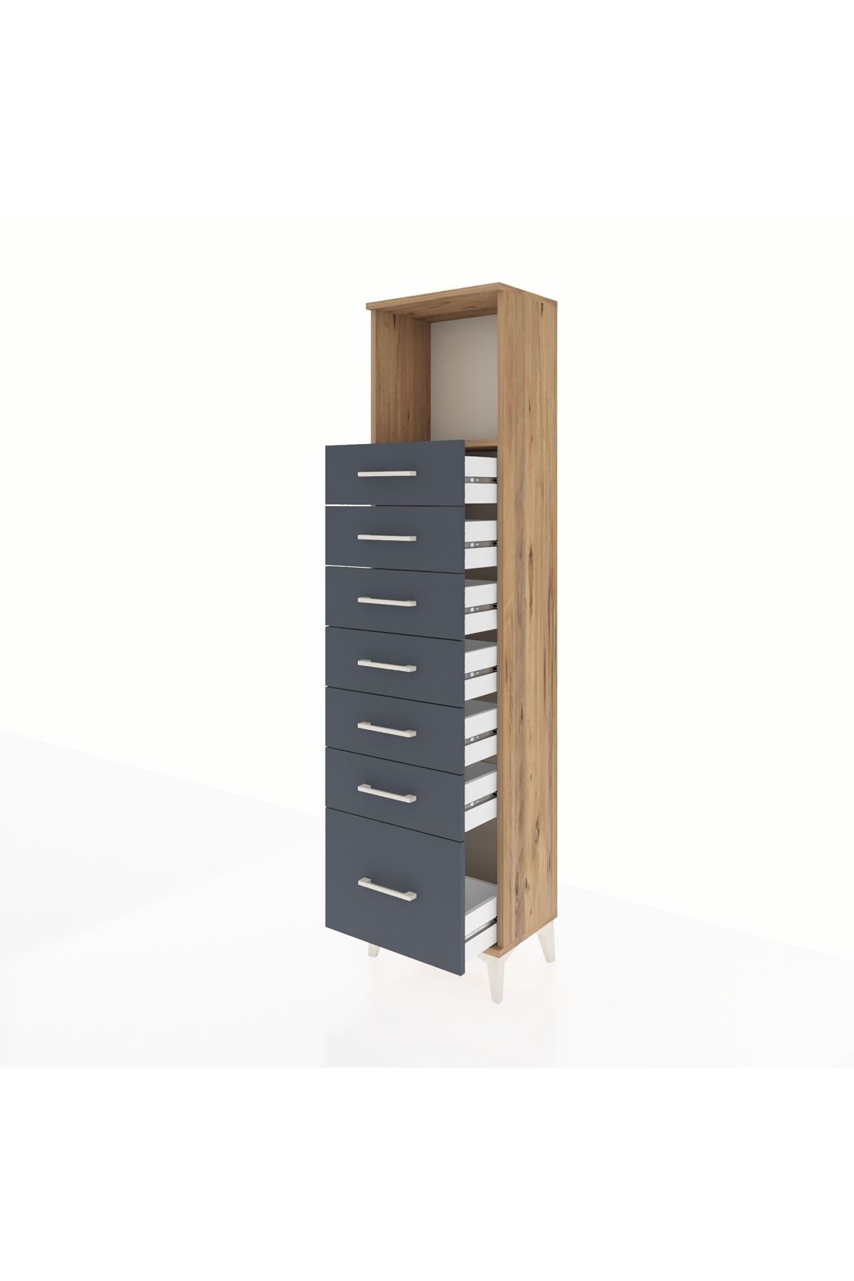 Arges Dolap Tek Raflı 7 Çekmeceli 44x30x182 Çam-Antrasit