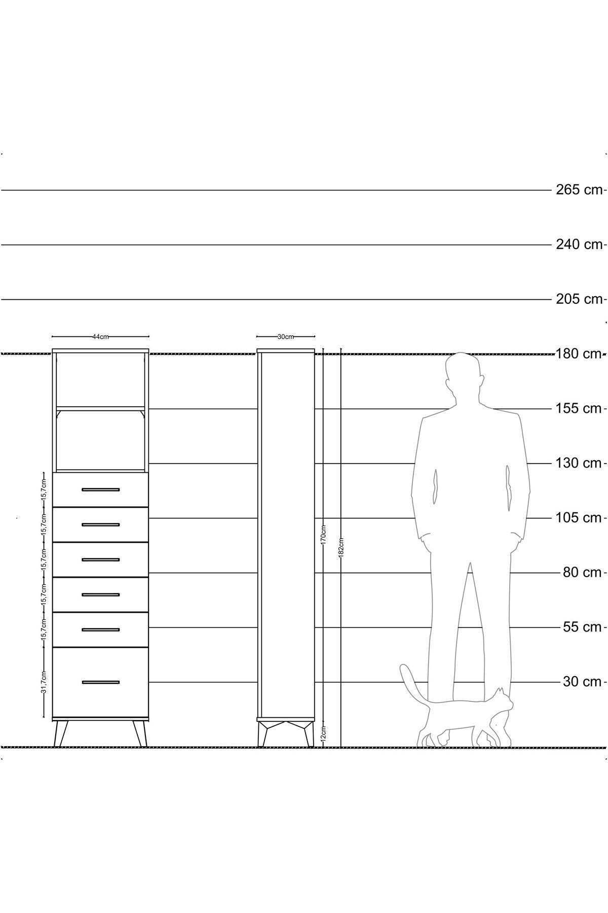 Arges Dolap 2 Raflı 6 Çekmeceli 44x30x182 Antrasit-Antrasit