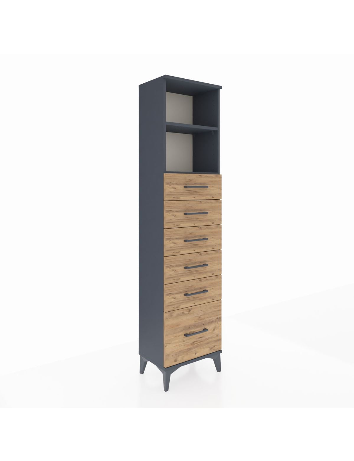 Arges Dolap 2 Raflı 6 Çekmeceli 44x30x182 Antrasit-Çam