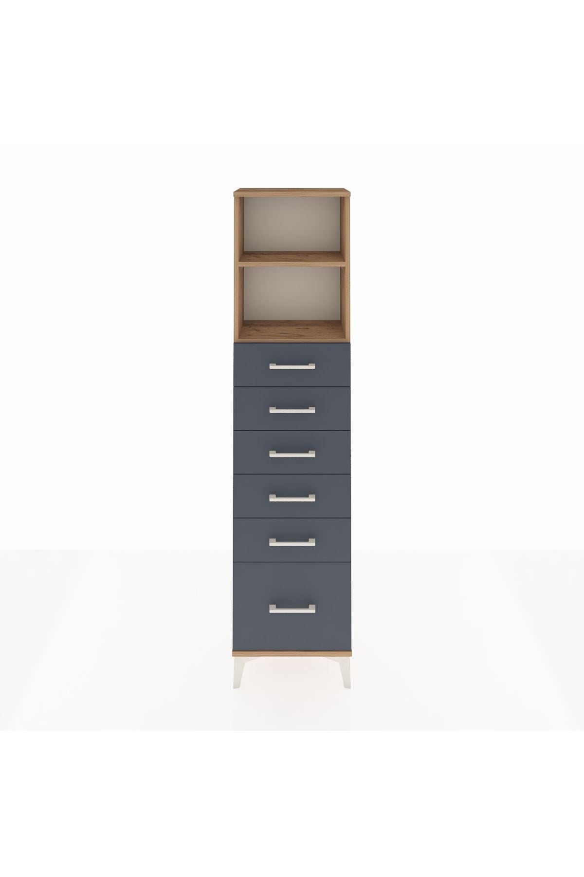 Arges Dolap 2 Raflı 6 Çekmeceli 44x30x182 Çam-Antrasit