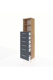 Arges Dolap 2 Raflı 6 Çekmeceli 44x30x182 Çam-Antrasit