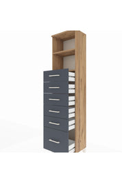 Arges Dolap 2 Raflı 6 Çekmeceli 44x30x182 Çam-Antrasit