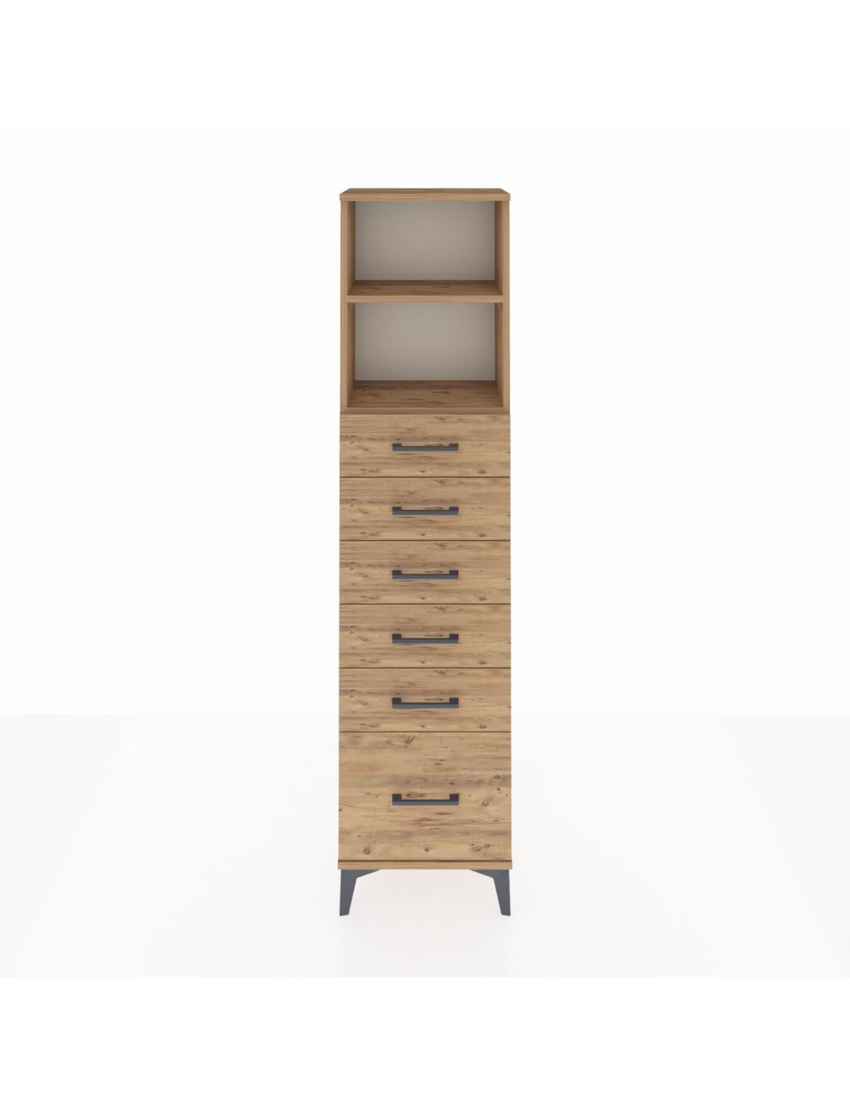 Arges Dolap 2 Raflı 6 Çekmeceli 44x30x182 Çam-Çam