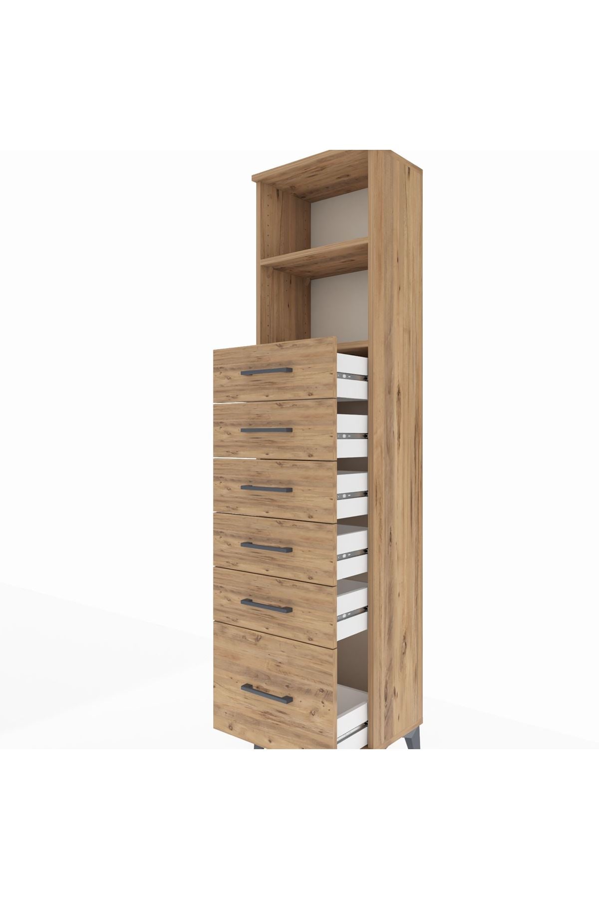 Arges Dolap 2 Raflı 6 Çekmeceli 44x30x182 Çam-Çam