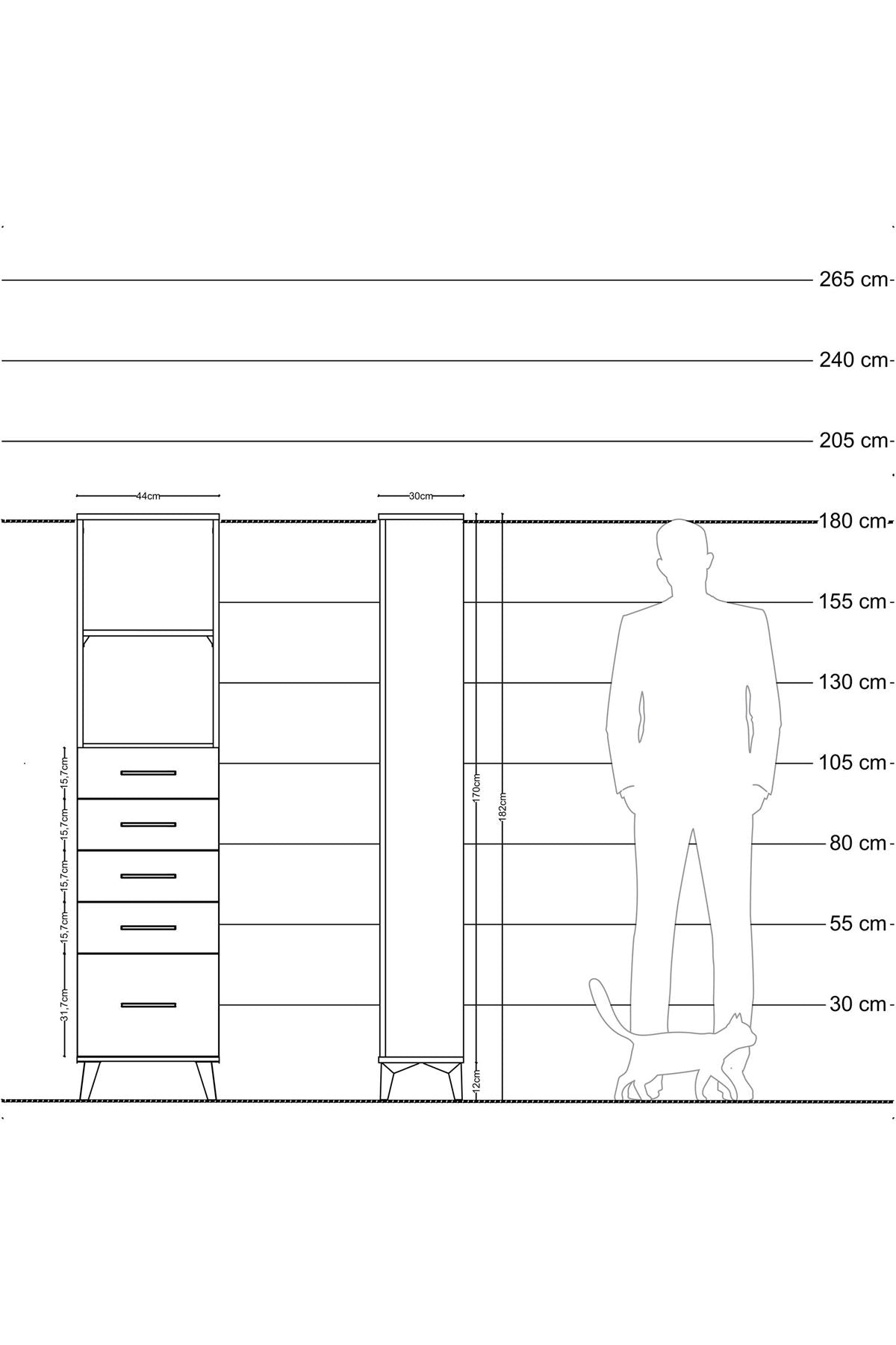 Arges Dolap 2 Raflı 5 Çekmeceli 44x30x182 Aytaşı-Çam