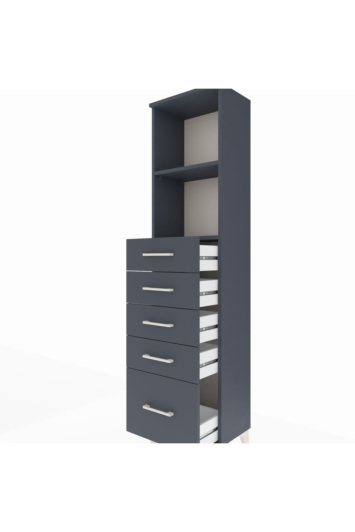 Arges Dolap 2 Raflı 5 Çekmeceli 44x30x182 Antrasit-Antrasit