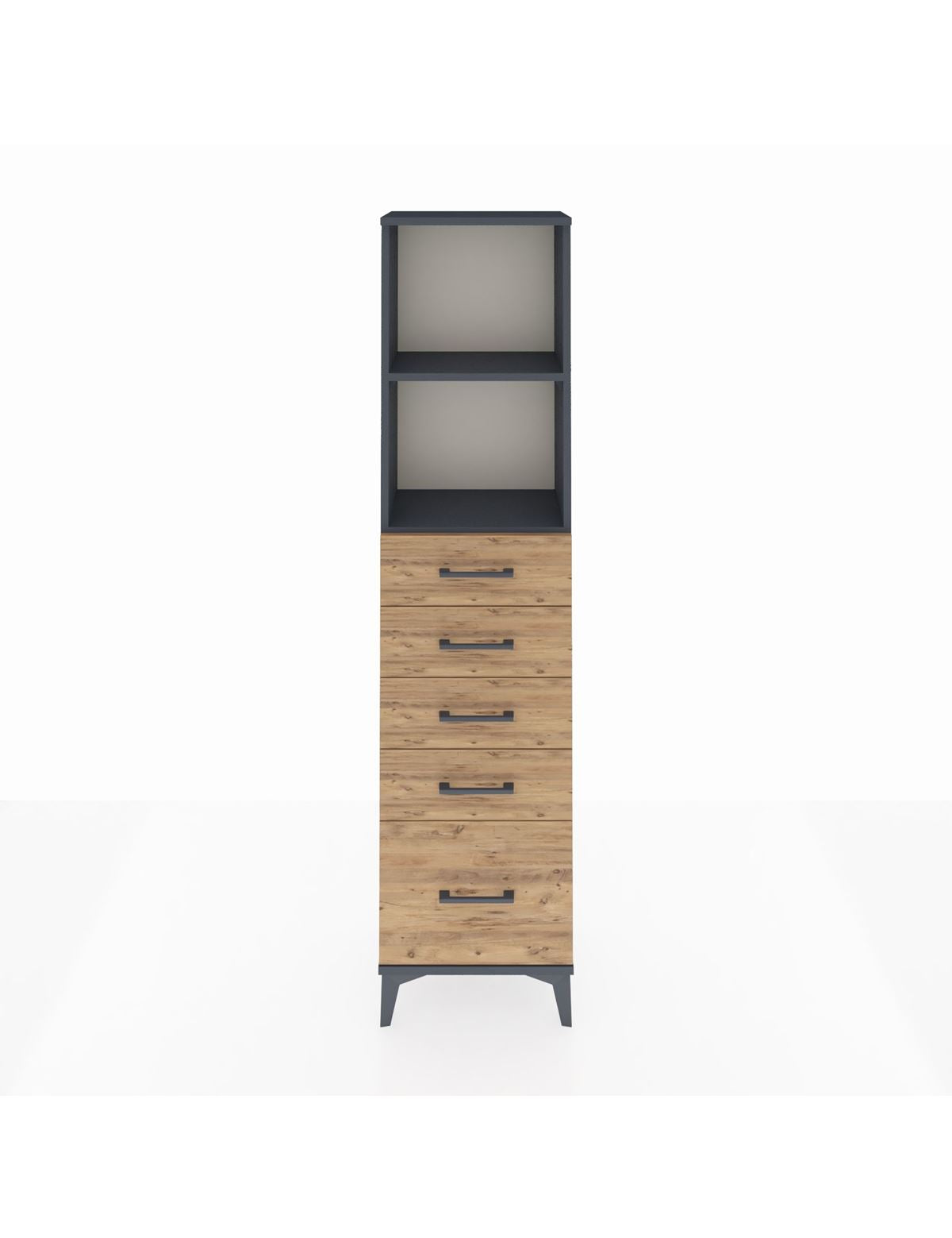 Arges Dolap 2 Raflı 5 Çekmeceli 44x30x182 Antrasit-Çam