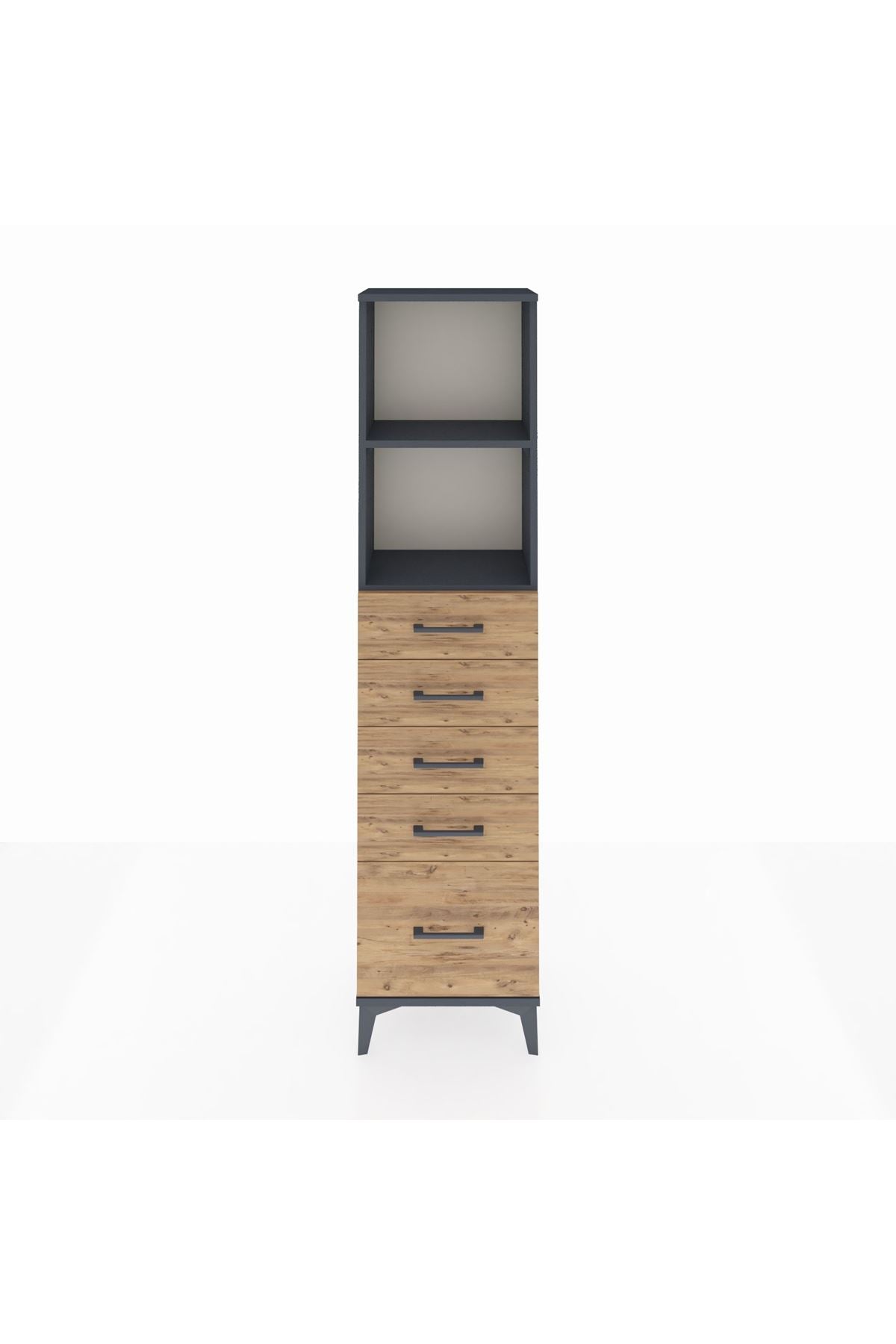 Arges Dolap 2 Raflı 5 Çekmeceli 44x30x182 Antrasit-Çam