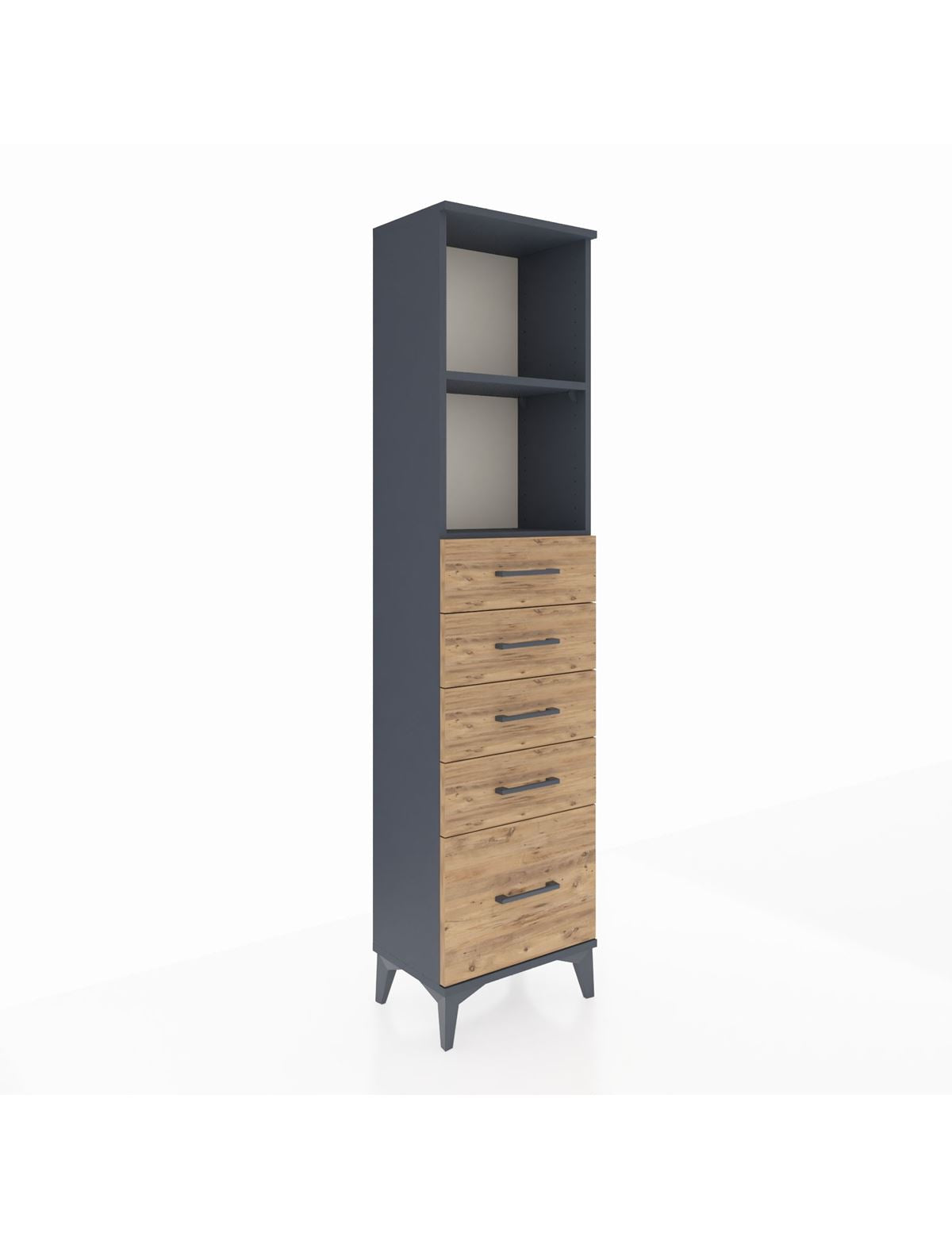 Arges Dolap 2 Raflı 5 Çekmeceli 44x30x182 Antrasit-Çam