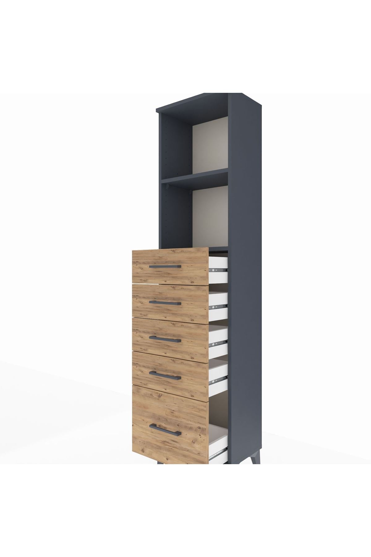 Arges Dolap 2 Raflı 5 Çekmeceli 44x30x182 Antrasit-Çam