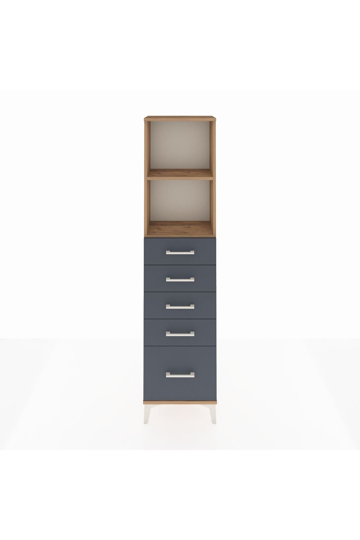 Arges Dolap 2 Raflı 5 Çekmeceli 44x30x182 Çam-Antrasit