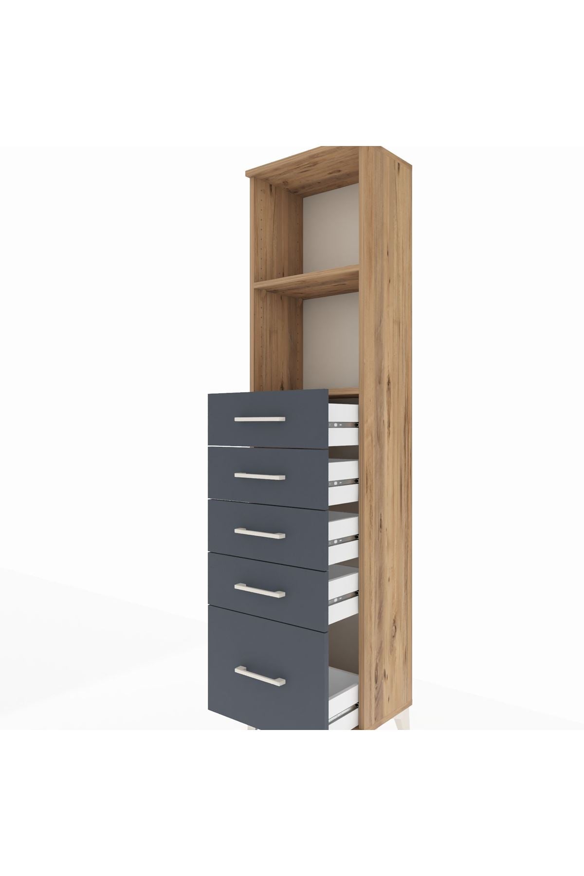 Arges Dolap 2 Raflı 5 Çekmeceli 44x30x182 Çam-Antrasit