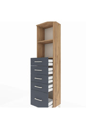 Arges Dolap 2 Raflı 5 Çekmeceli 44x30x182 Çam-Antrasit