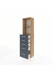 Arges Dolap 2 Raflı 5 Çekmeceli 44x30x182 Çam-Antrasit