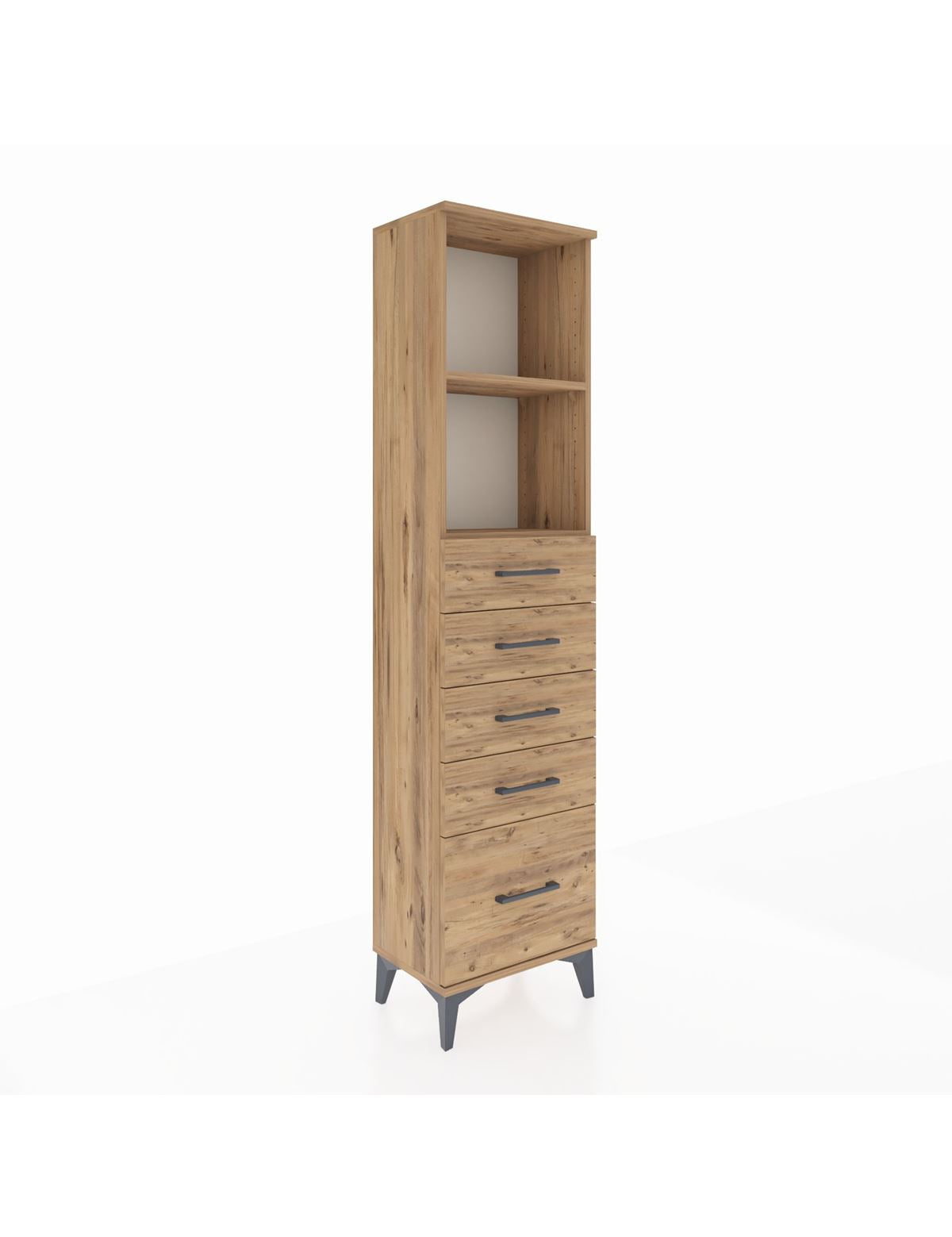 Arges Dolap 2 Raflı 5 Çekmeceli 44x30x182 Çam-Çam