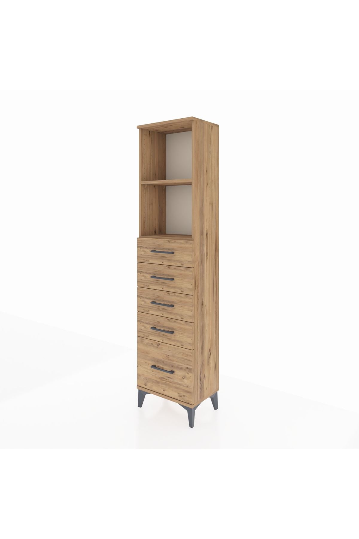 Arges Dolap 2 Raflı 5 Çekmeceli 44x30x182 Çam-Çam