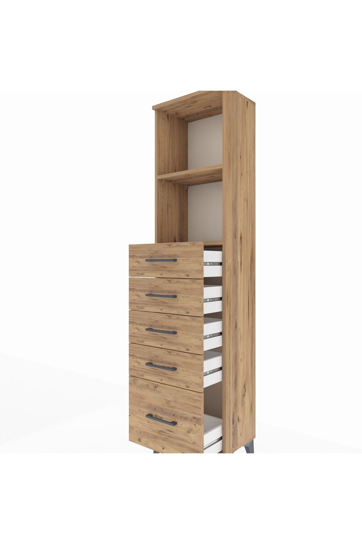 Arges Dolap 2 Raflı 5 Çekmeceli 44x30x182 Çam-Çam