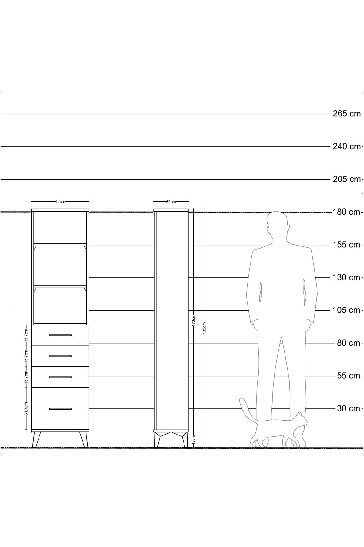 Arges Dolap 3 Raflı 4 Çekmeceli 44x30x182 Aytaşı-Aytaşı