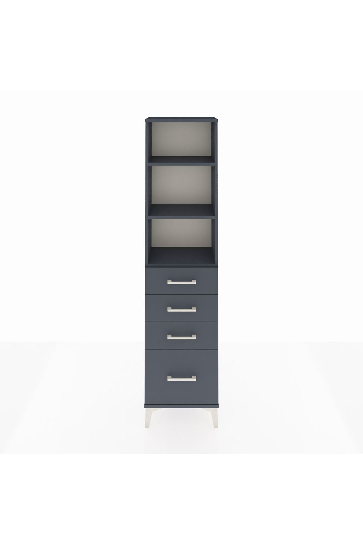 Arges Dolap 3 Raflı 4 Çekmeceli 44x30x182 Antrasit-Antrasit