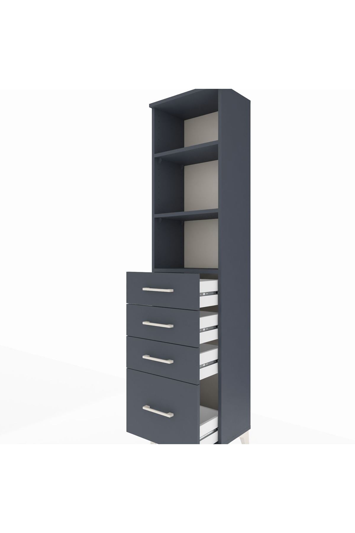 Arges Dolap 3 Raflı 4 Çekmeceli 44x30x182 Antrasit-Antrasit