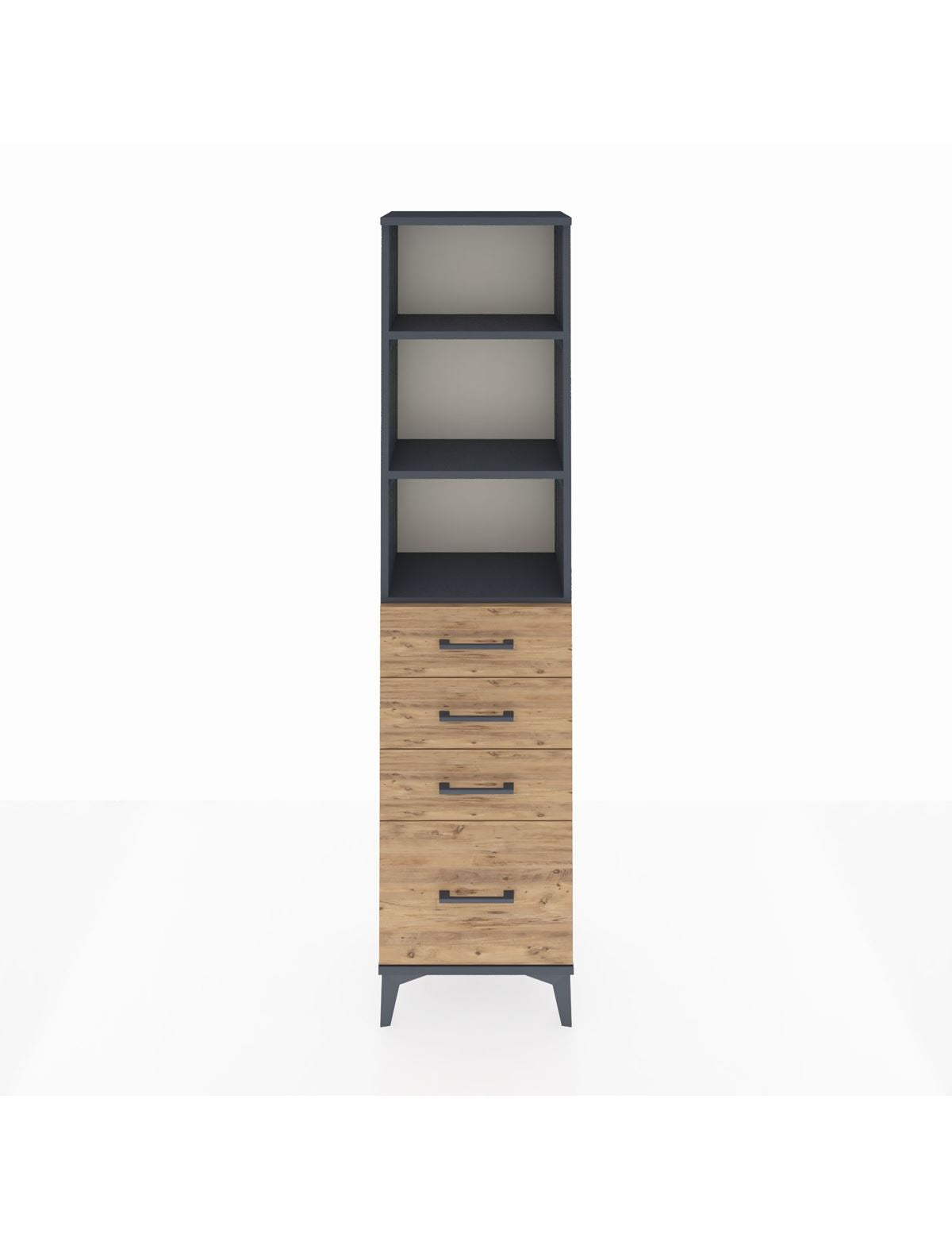 Arges Dolap 3 Raflı 4 Çekmeceli 44x30x182 Antrasit-Çam