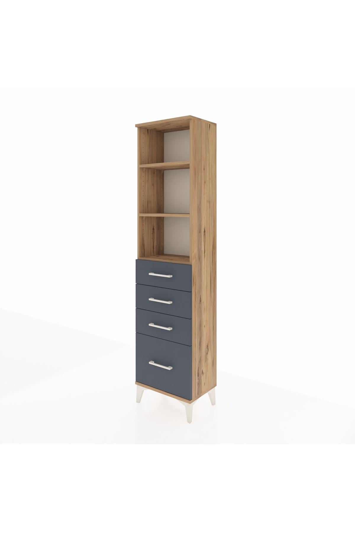 Arges Dolap 3 Raflı 4 Çekmeceli 44x30x182 Çam-Antrasit