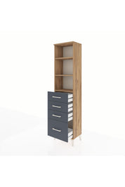 Arges Dolap 3 Raflı 4 Çekmeceli 44x30x182 Çam-Antrasit