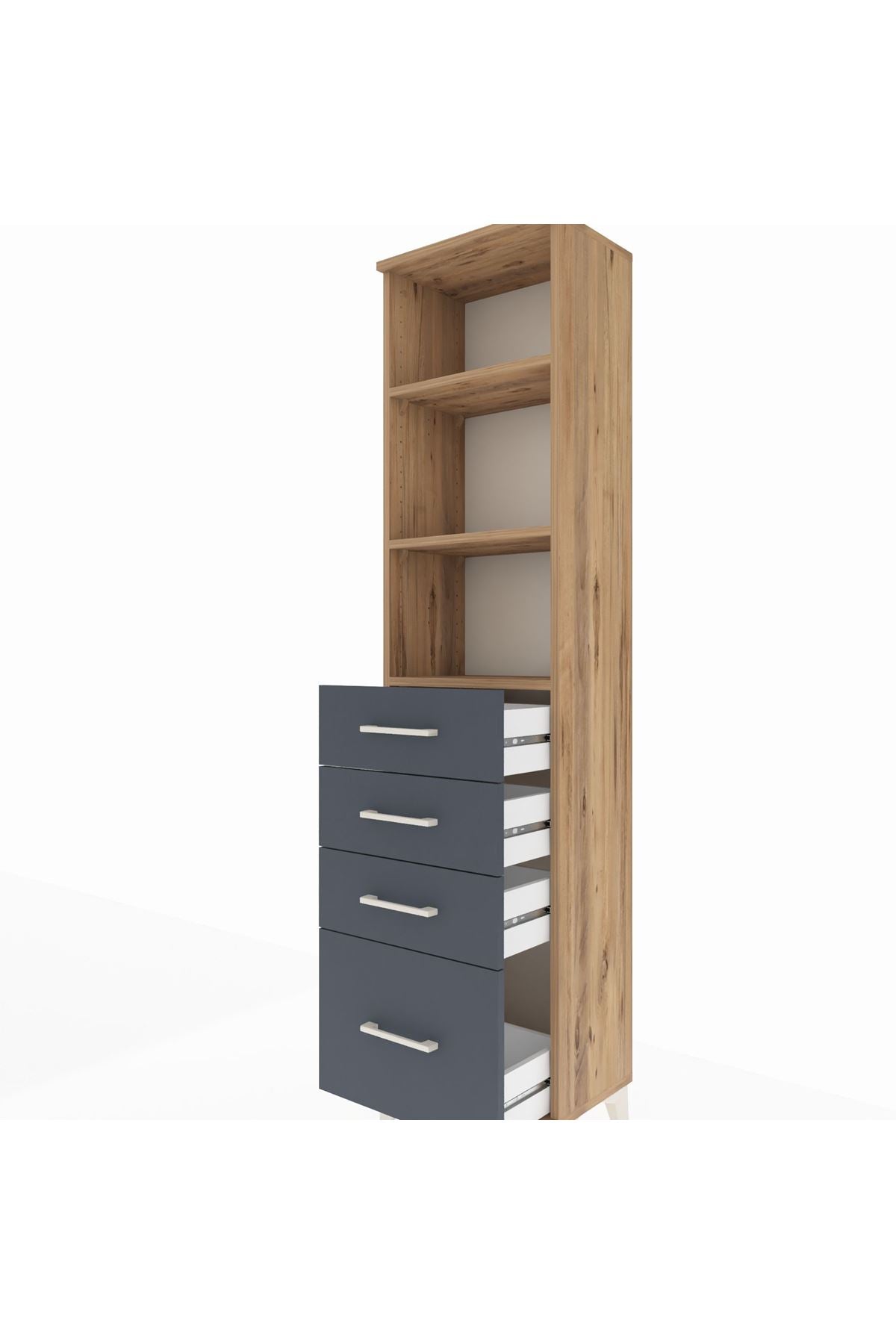 Arges Dolap 3 Raflı 4 Çekmeceli 44x30x182 Çam-Antrasit