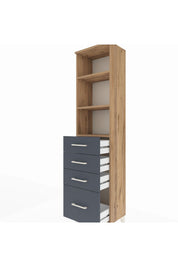 Arges Dolap 3 Raflı 4 Çekmeceli 44x30x182 Çam-Antrasit