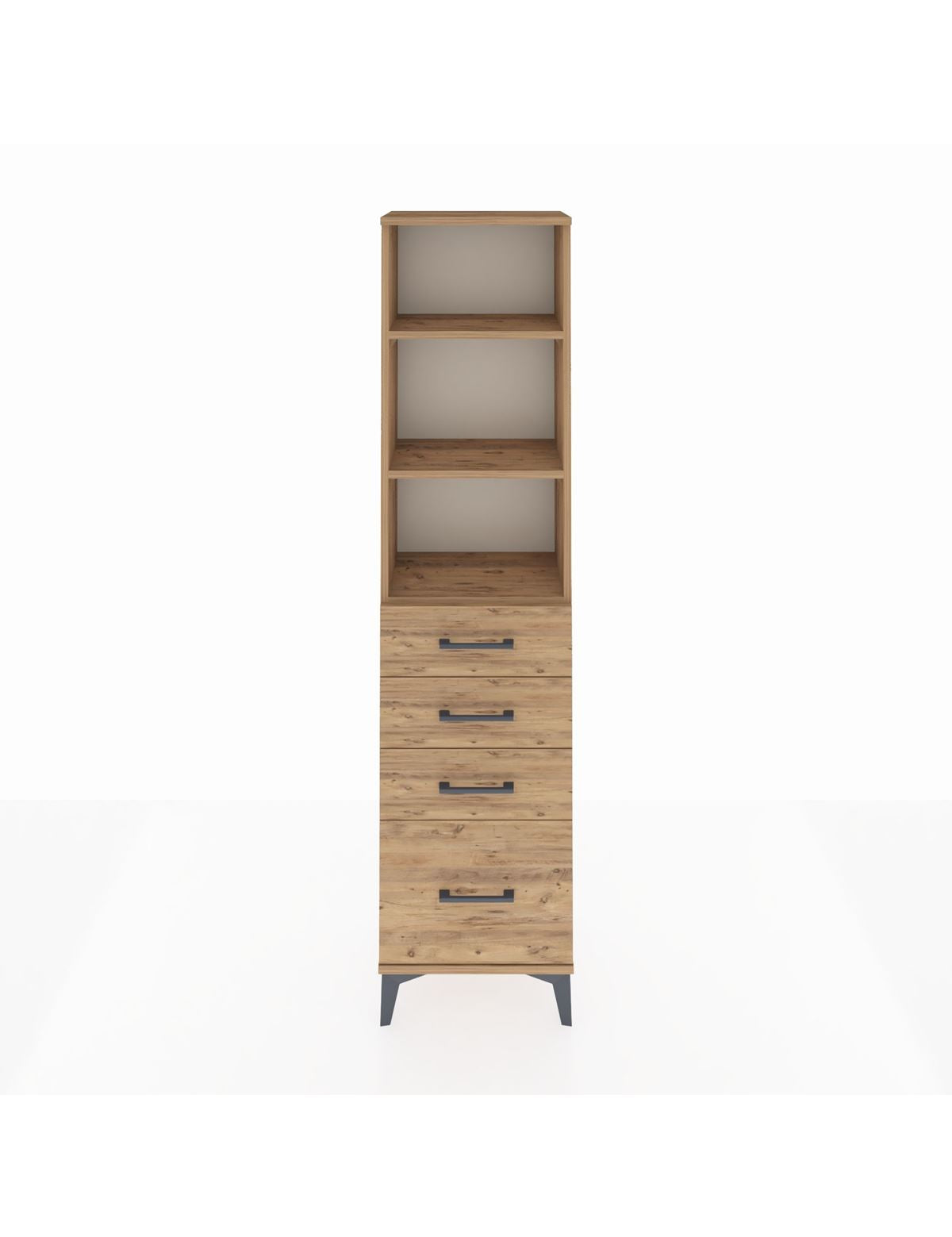 Arges Dolap 3 Raflı 4 Çekmeceli 44x30x182 Çam-Çam