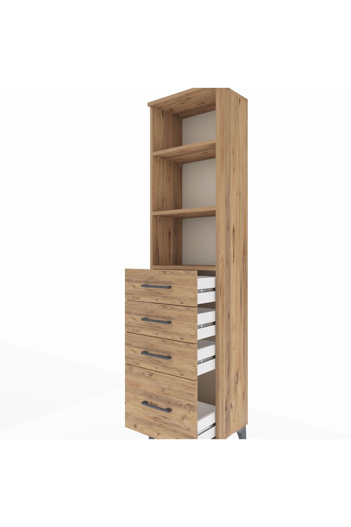 Arges Dolap 3 Raflı 4 Çekmeceli 44x30x182 Çam-Çam