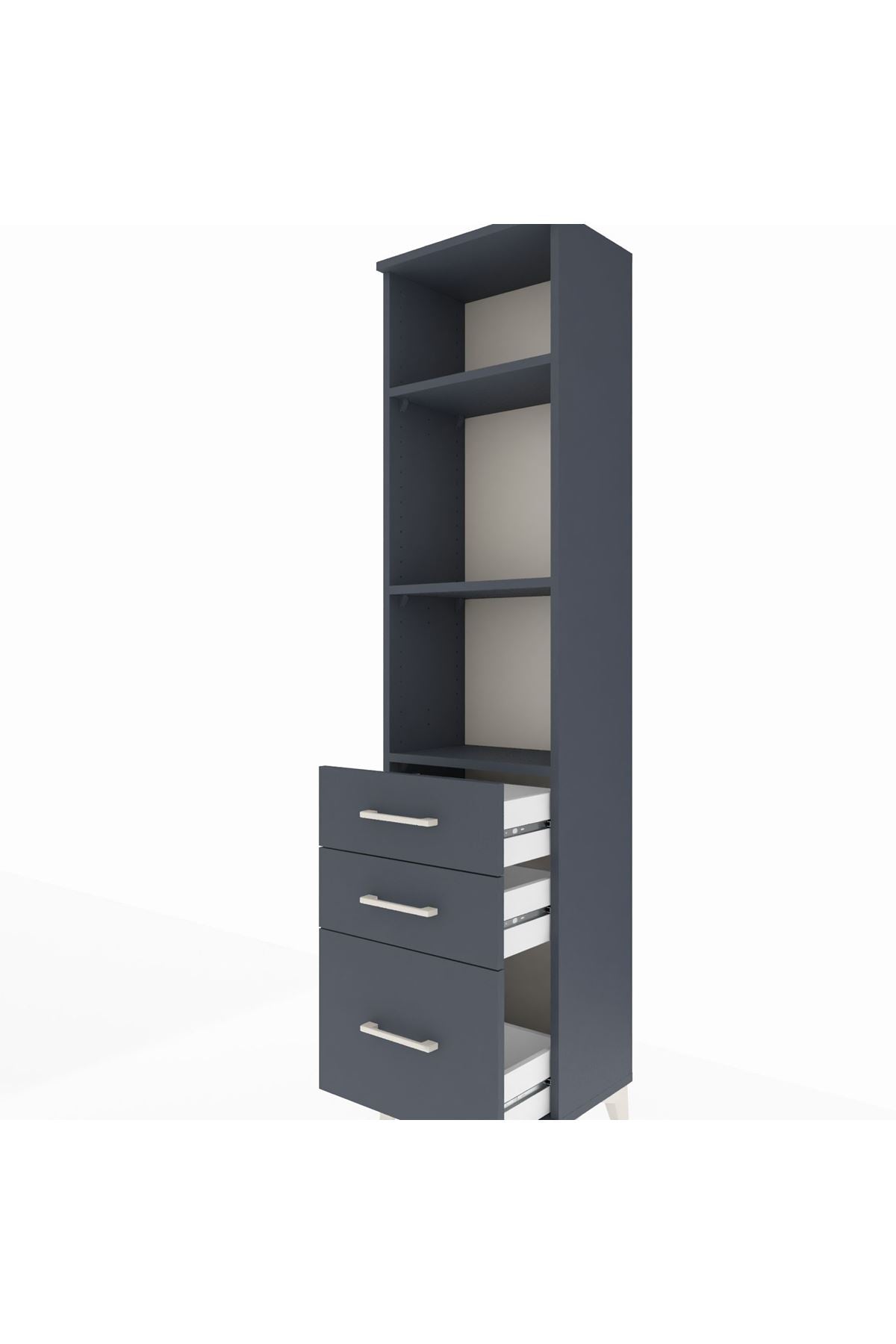 Arges Dolap 3 Raflı 3 Çekmeceli 44x30x182 Antrasit-Antrasit