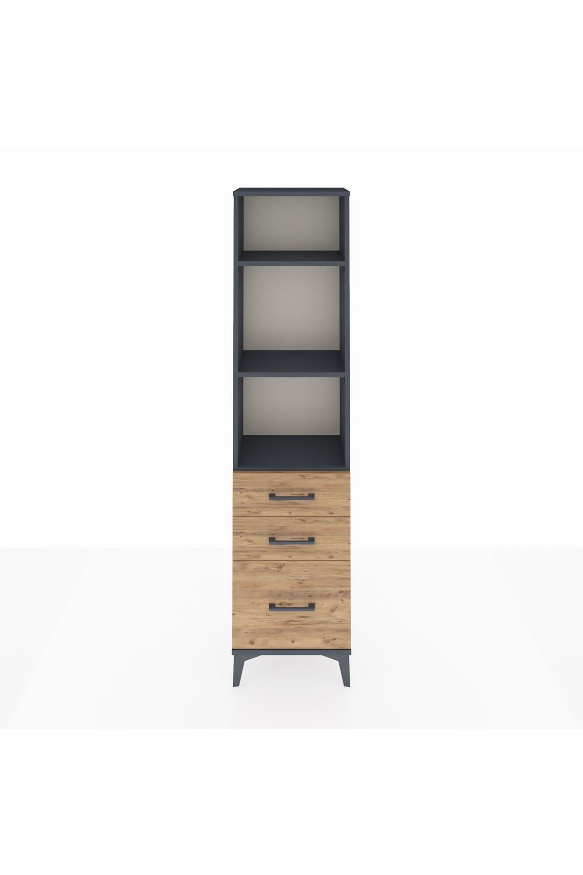 Arges Dolap 3 Raflı 3 Çekmeceli 44x30x182 Antrasit-Çam