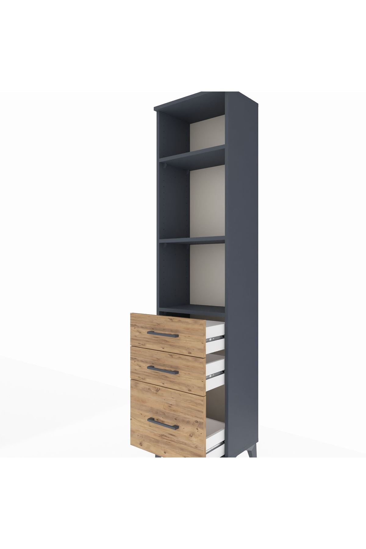 Arges Dolap 3 Raflı 3 Çekmeceli 44x30x182 Antrasit-Çam