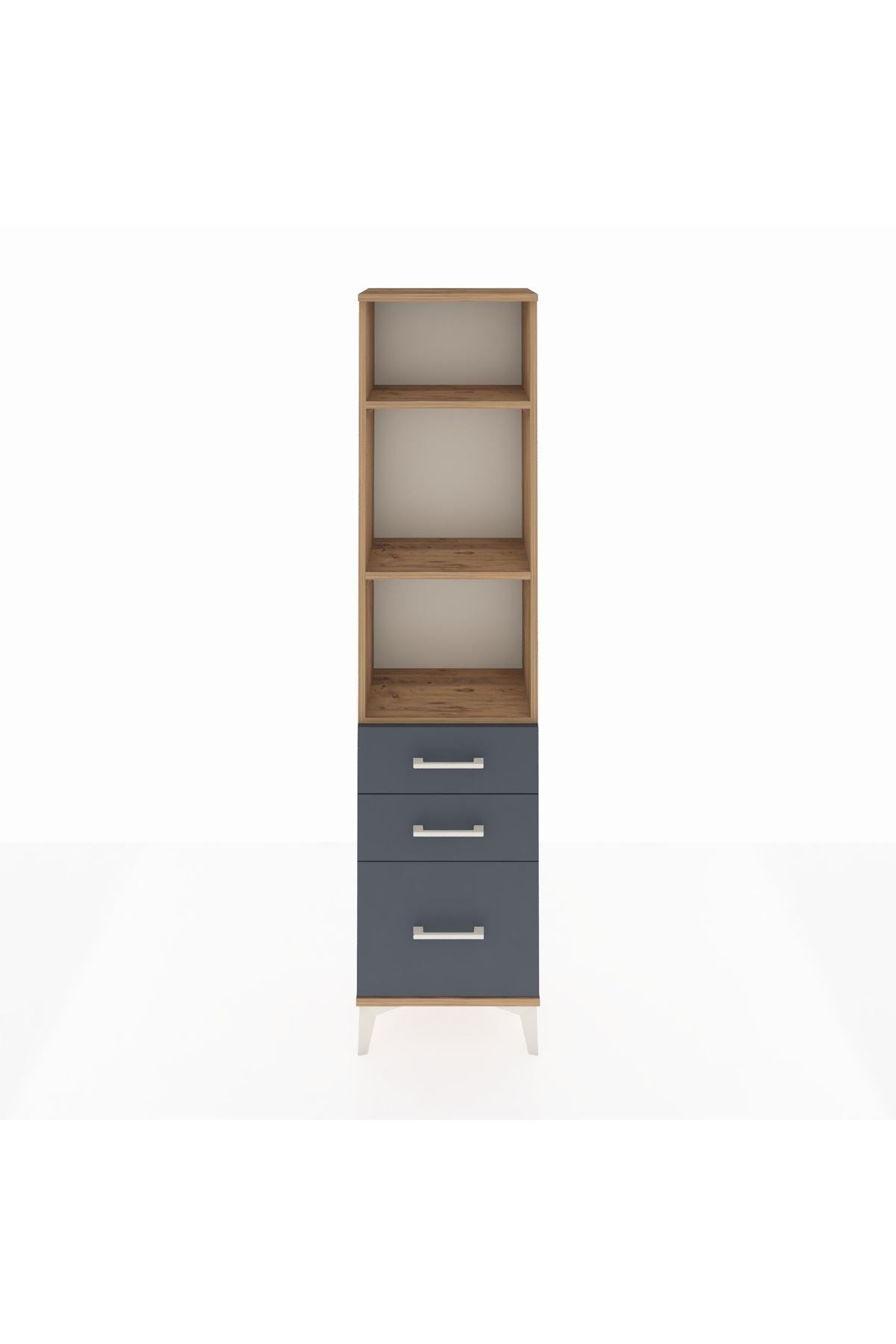 Arges Dolap 3 Raflı 3 Çekmeceli 44x30x182 Çam-Antrasit